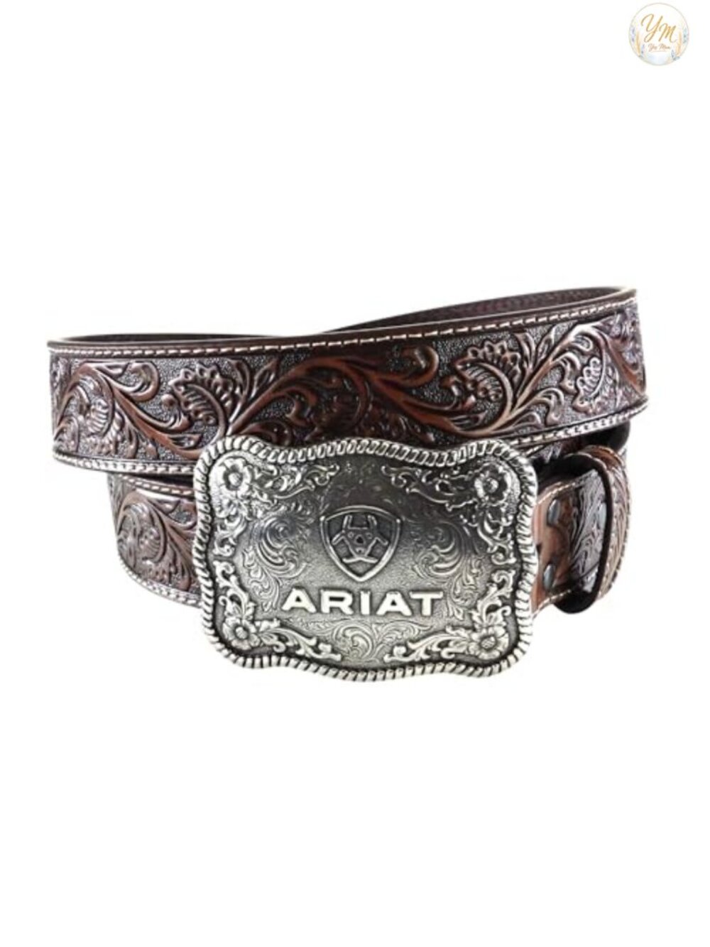 Leather Belt Floral Embossed Cowboy Buckle Interchangeable